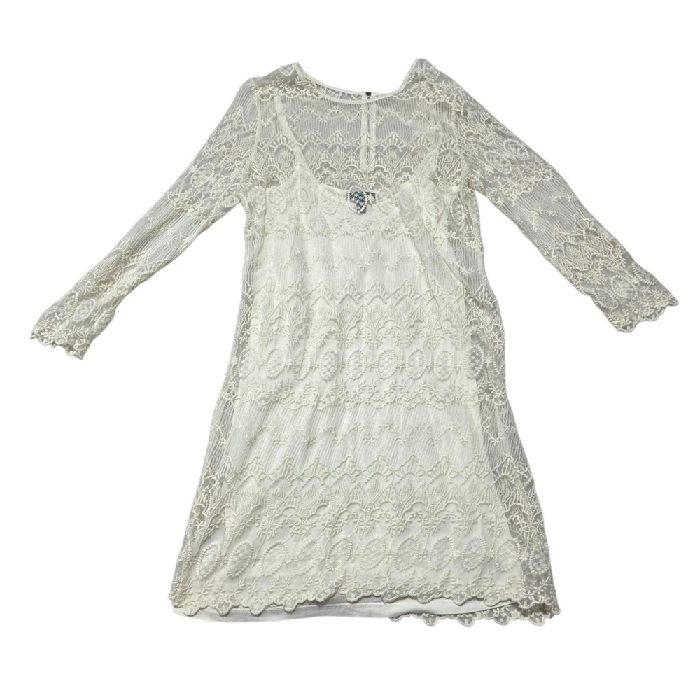NEW Mango Casual Dress Lassy Women Medium White Lace Long Sleeve Mini Boho Lined